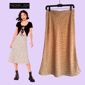 RACHEL ZOE NEW Polka Dot A-Line Beige Midi Skirt 6